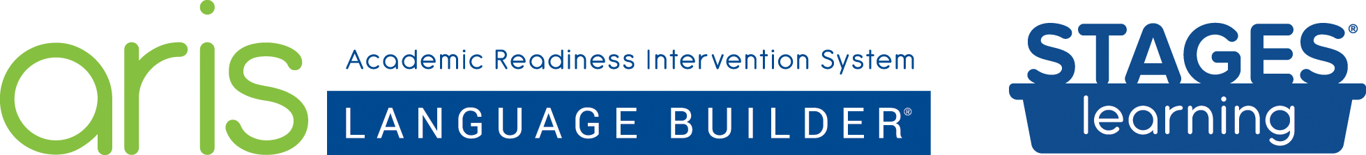 aris and stages logo combined horizontal blue