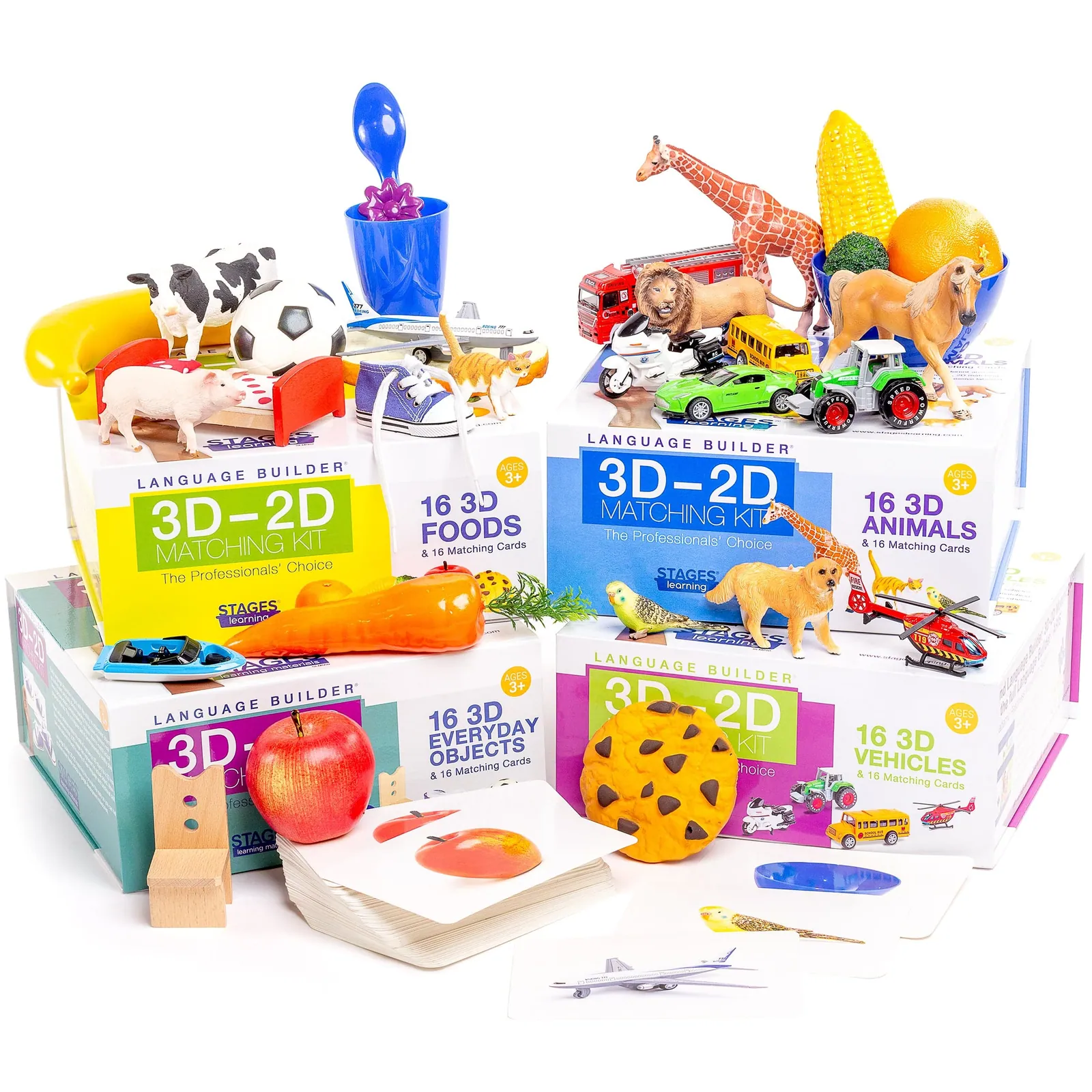 Language Builder 3D-2D Matching Kit — the physical objects and matched photo cards Lesson 13 calls for